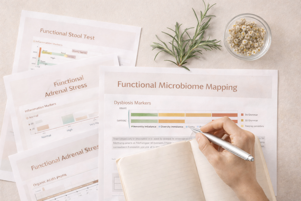 health test documents with microbiome focus